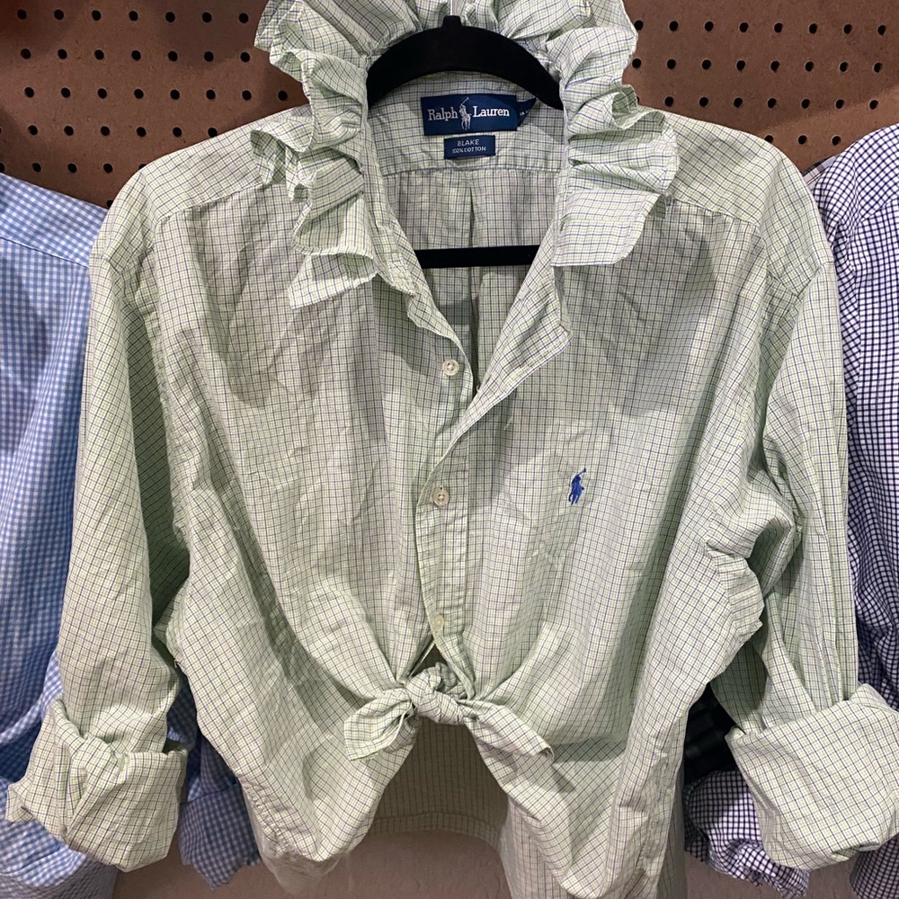 Ralph Lauren Pale Green Plaid Button-Down Shirt with Blue Pony